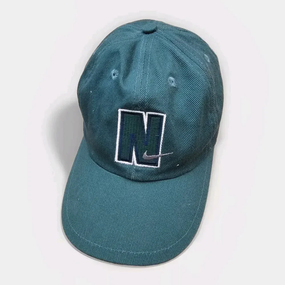 Vintage 90's NIKE N LOGO Snapback Hat Green Spellout Under Brim Y2K Youth Kids